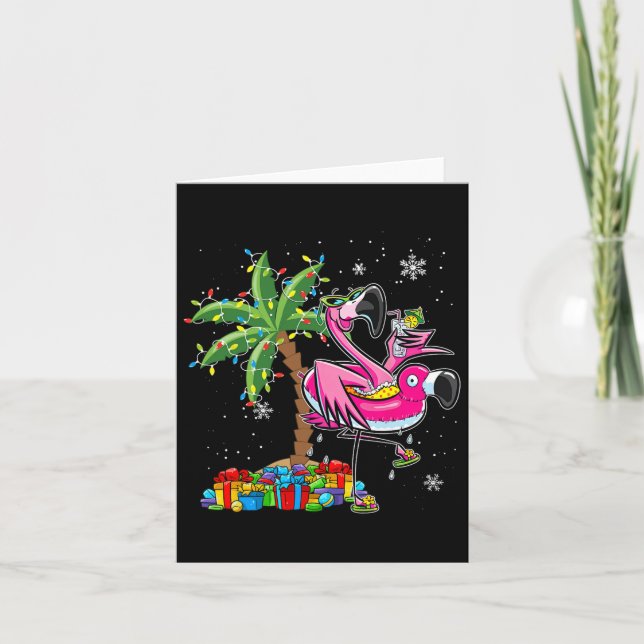 Carte Flamant rose rose Noël Palmier Tropical Noël Ho (Devant)