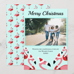 Carte Flamant rose rose Père Noël Photo Noël