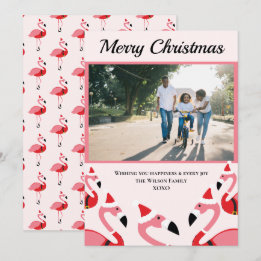 Carte Flamant rose rose Père Noël Photo Noël