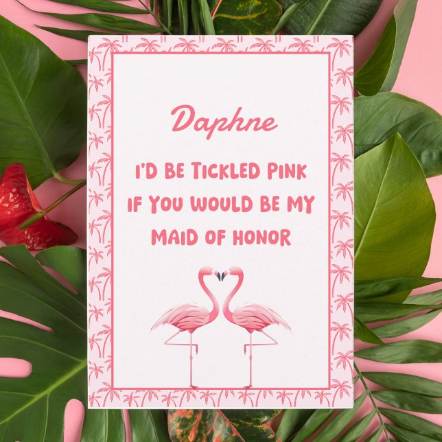 Carte Flamant rose rose tropicale amusant Maid of Honor  (Créateur téléchargé)