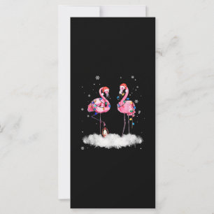Carte Flamant rose sapin de Noël Santa Hat Lumière