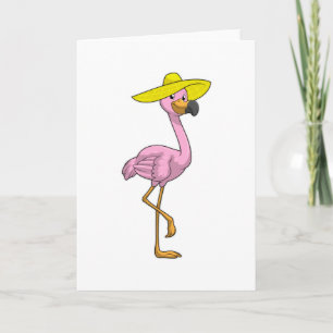 Carte Flamant rose sur la plage avec Casquette