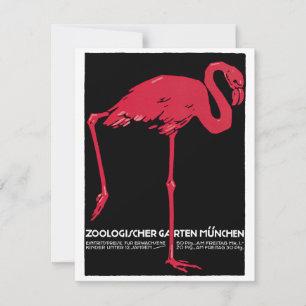 Carte Flamant Rose Vintage Oiseau au Zoo de Munich en Al