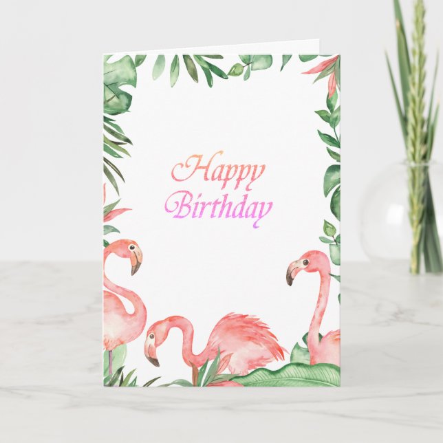 Carte Flamants Roses Adorables Anniversaire Tropical (Devant)