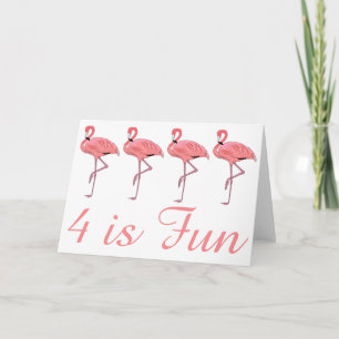 Carte Flamants roses mignons Quatrième anniversaire Quat
