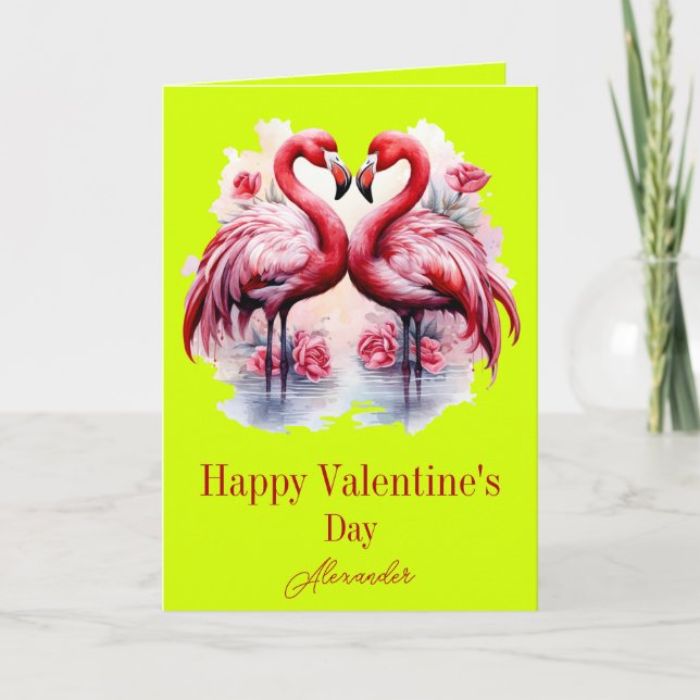 Carte Flamants roses Neon Color Saint Valentin (Devant)