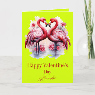 Carte Flamants roses Neon Color Saint Valentin