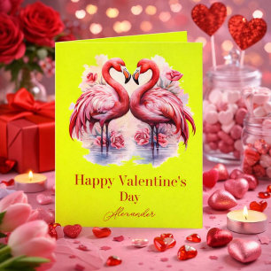 Carte Flamants roses Neon Color Saint Valentin