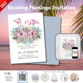 Carte Flamants roses rouillants Mariage de plage tropica