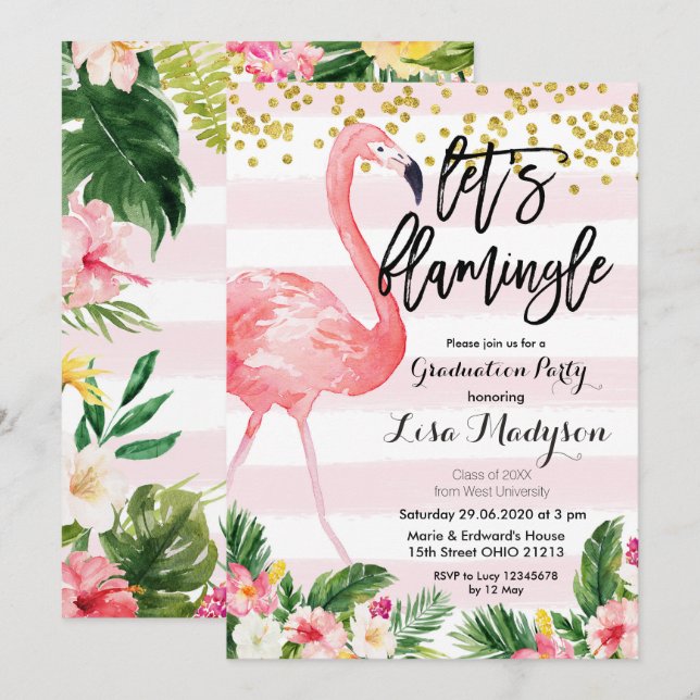 Carte Flamingle d'invitation de fête de remise des (Devant / Derrière)