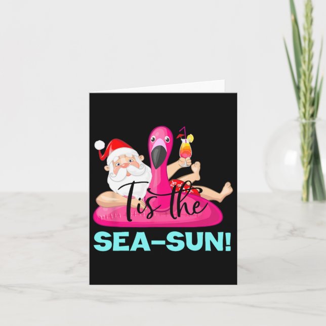 Carte Flamingo Flottant Père Noël C'est La Mer-soleil No (Devant)