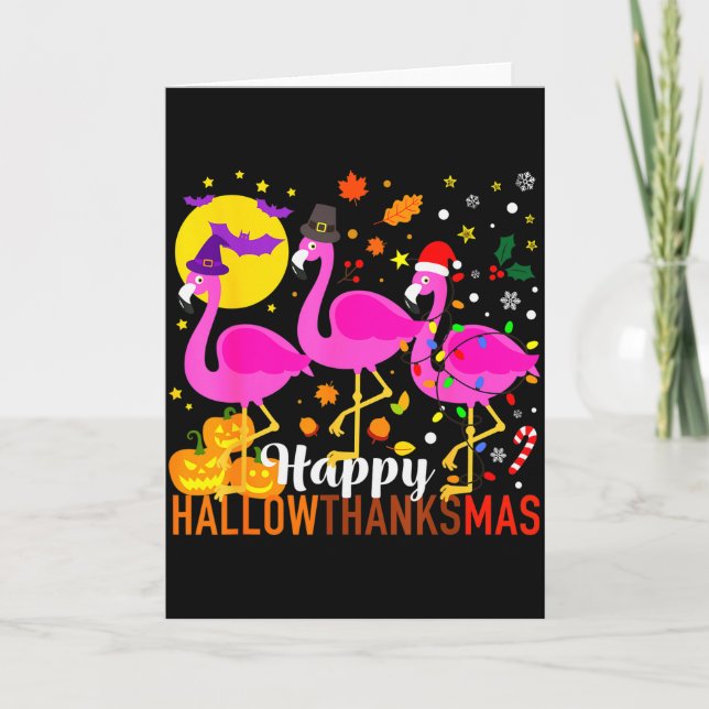 Carte Flamingo Halloween Thanksgiving Christmas Hallowth (Devant)