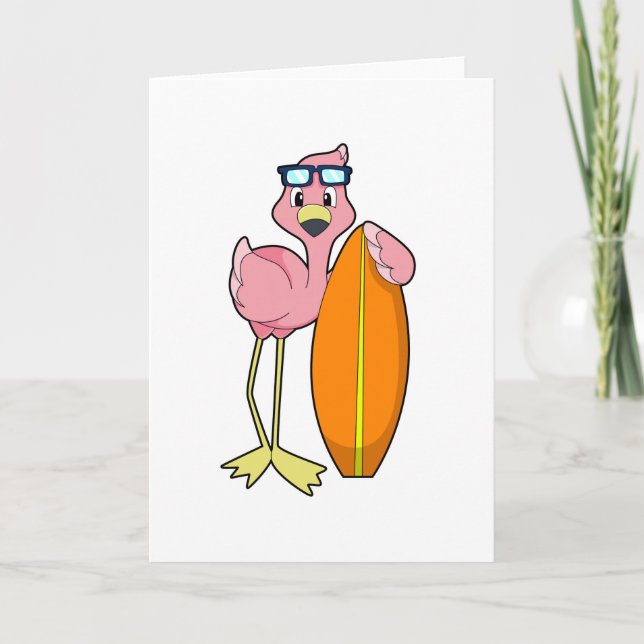 Carte Flamingo surfeur avec planche de surf.PNG (Devant)