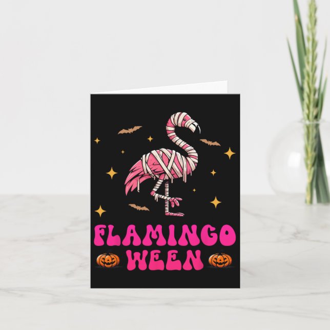 Carte Flamingoween Flamant rose maman Halloween Costum e (Devant)