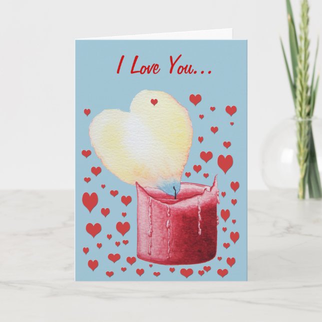 Carte flamme en forme de coeur brûlant bougie rouge art (Devant)