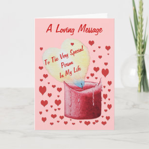 Carte flamme en forme de coeur rouge bougie avec couplet