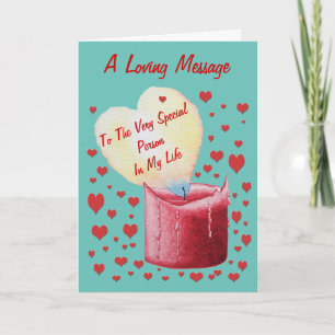 Carte flamme en forme de coeur rouge bougie avec couplet