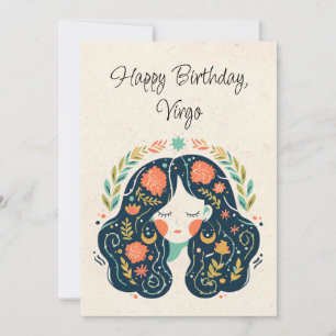 Carte Flat d'anniversaire Virgo Maiden Zodiac Flor