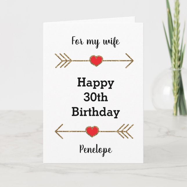 Carte Flèches de coeur Rouge et Or pour mon épouse Anniv (Devant)