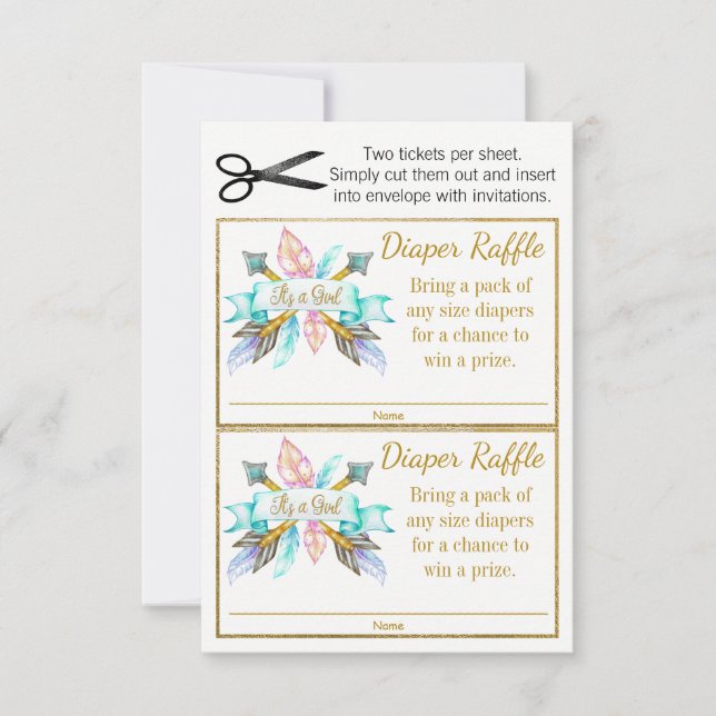 Carte Flèches de plume Boho Tribal Diaper Tickets (Devant)