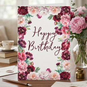 Carte Fleur aquarelle de paeonies d'anniversaire