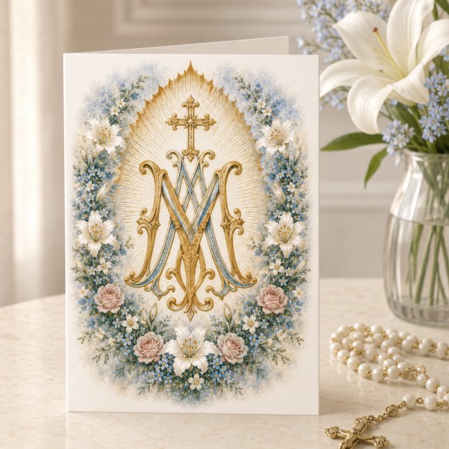 Carte Fleur bleue monogramme marian scriptures catholiqu (Créateur téléchargé)