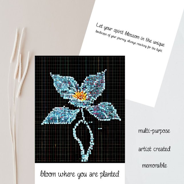 Carte Fleur bleue | Pixels modernes | Fleur où planté (An Artistic Application to the Interpretation of Floral Beauty - Award Winning Canvases Become Cards)