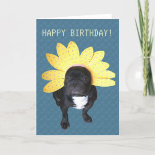 Carte Fleur Bulldog Française Joyeuse Anniversaire
