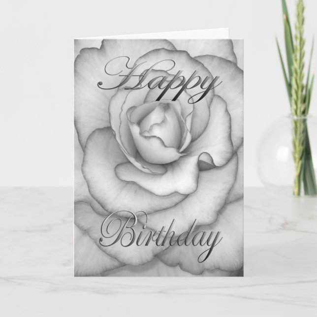 Carte Fleur d'anniversaire blanc et noir (Devant)