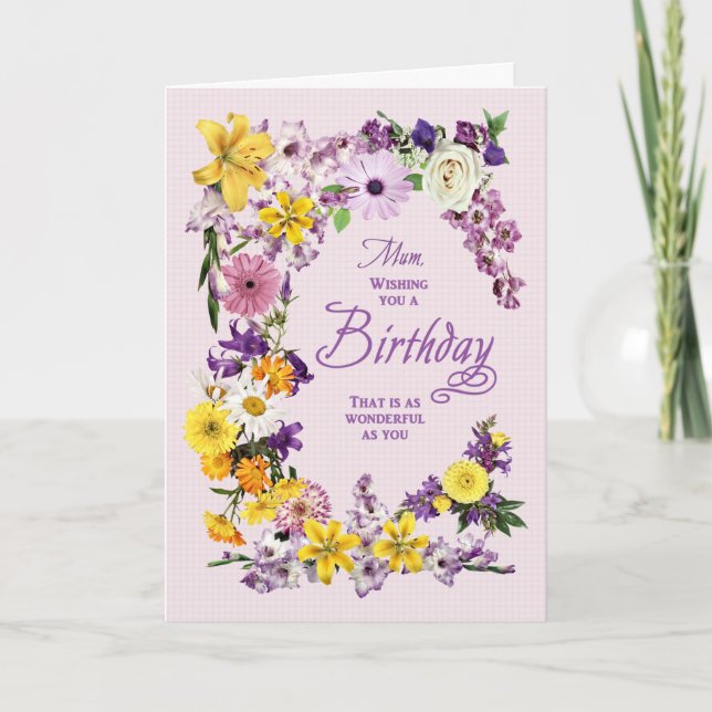 Carte Fleur d'anniversaire maman cadre de jardin assisté (Devant)