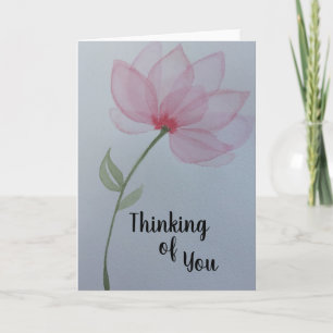Carte Fleur d'aquarelle rose en pensant à vous vierge à 