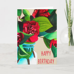 Carte Fleur d'aquarelle rouge Camellia anniversaire