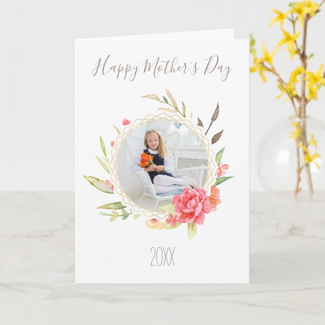 Carte Fleur d'aquarelle simple avec photo Fête des mères (Fleur jaune)
