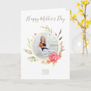 Carte Fleur d'aquarelle simple avec photo Fête des mères