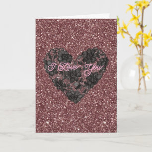 Carte Fleur de cœur en dentelle noire fausse