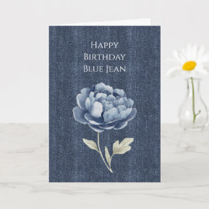 Carte Fleur de faux jean bleu en denim