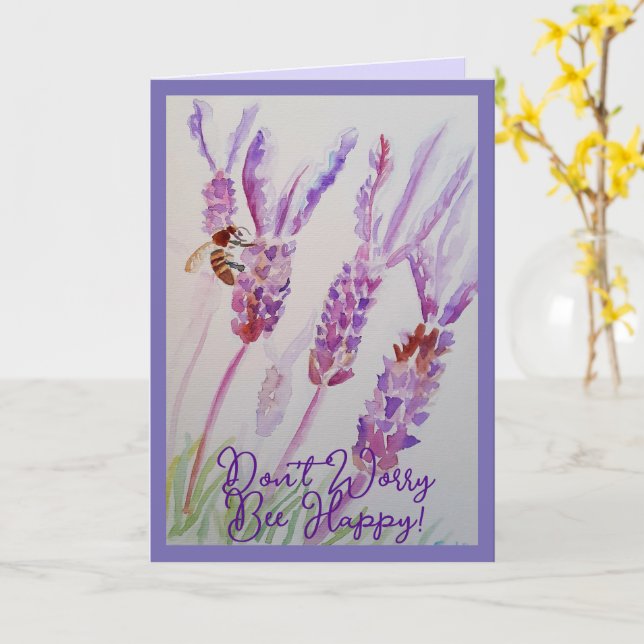 Carte Fleur de lavande et peinture d'abeille heureux (Fleur jaune)