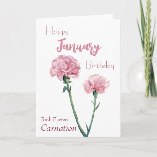 Carte Fleur de naissance Carnation Janvier Anniversaire