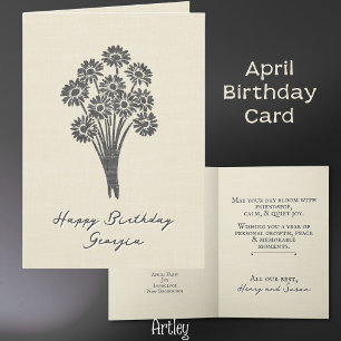 Carte Fleur de naissance d'avril de marguerite rustique