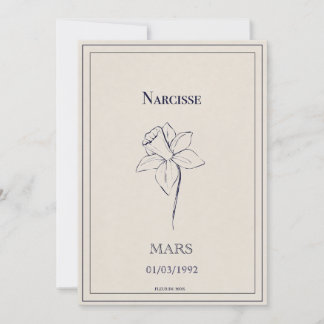 Carte fleur de naissance du mois de mars narcisse