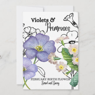 Carte Fleur de naissance, Février, Violet, Primros