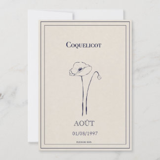 Carte fleur de naissance mois d’août coquelicot