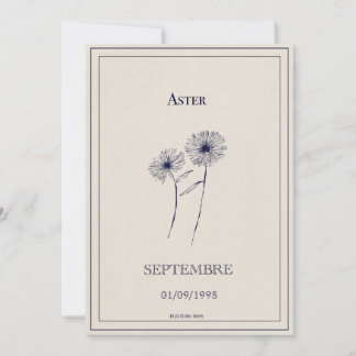 Carte fleur de naissance mois de septembre aster.