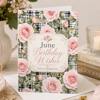 Carte Fleur de naissance Rose élégante Juin Joyeux Anniv