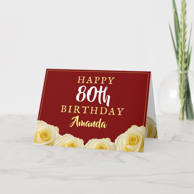 Carte Fleur de rose jaune 80e anniversaire (Devant)