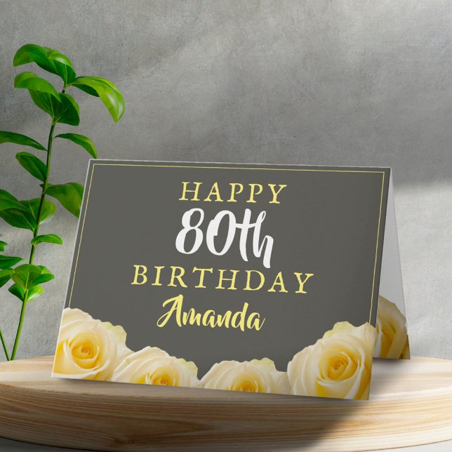 Carte Fleur de rose jaune 80e anniversaire (Créateur téléchargé)
