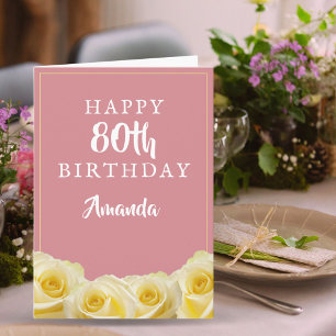 Carte Fleur de rose jaune Floral 80e anniversaire