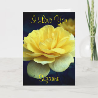 Carte Fleur de rose jaune personnalisée 'Je t'aime' 