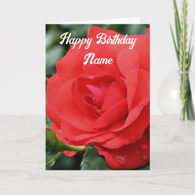 Carte Fleur de rose rouge Anniversaire personnalisé (Devant)