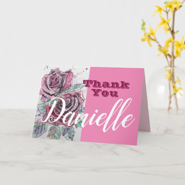 Carte Fleur de rose rouge Bonne Fille Femme Nom Merci (Fleur jaune)